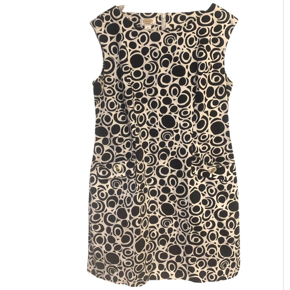 Talbots Sleeveless Sheath Dress Women’s Petite Size 14 Black & White w Pockets